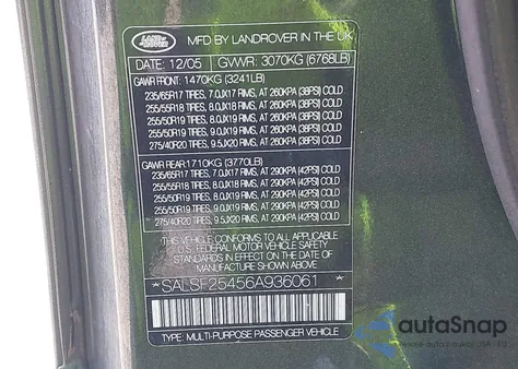 2006 Land Rover Range Rover Sport Hse from USA, damaged, VIN SALSF25456A936061